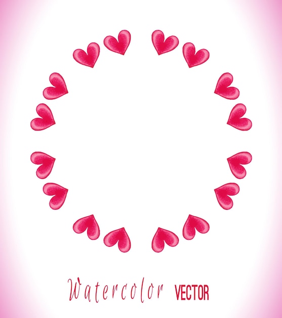 Vector tarjeta de amor elegante con corazones de acuarela ilustración vectorial marco de círculo hecho de corazones de acuarela