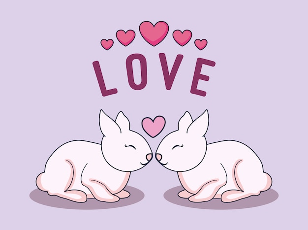 Tarjeta de amor con pareja de conejos.