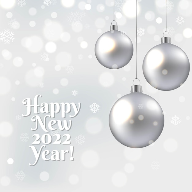 Tarjeta de año nuevo con bolas de Navidad con malla de degradado, ilustración vectorial