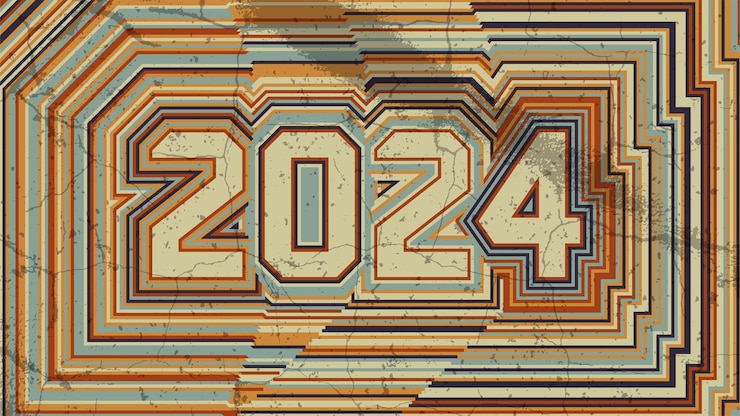 Vector tarjeta de año nuevo estilo retro a rayas viejo letrero a rayas descolorido