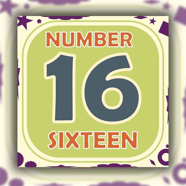 Tarjeta de aprendizaje de números coloridos imprimible para niños de 3-4 años 16 dieciséis