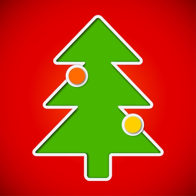 Tarjeta con árbol de navidad recortado con adornos