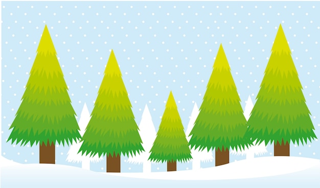 tarjeta de árboles sobre fondo de nieve vector de navidad