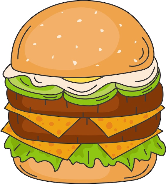 Tarjeta de arte de elemento gráfico de pegatina de ilustración de hamburguesa de comida rápida