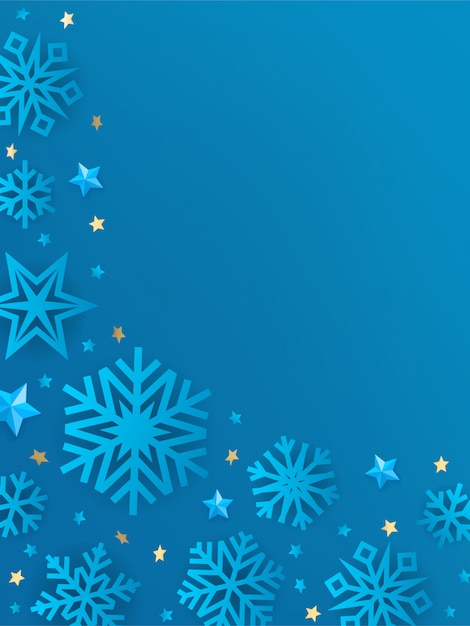 Tarjeta azul de vacaciones de invierno con copos de nieve