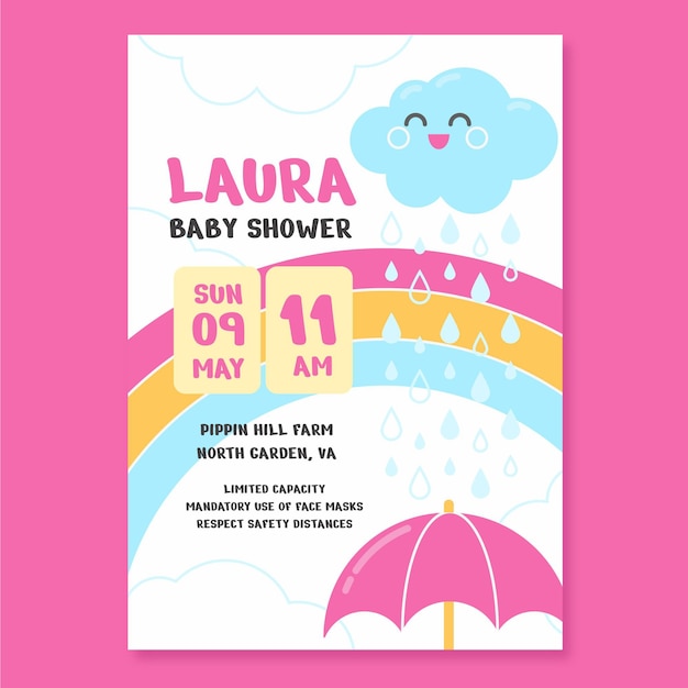 Vector tarjeta baby shower chuva de amor plana