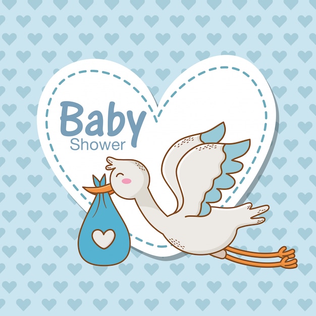 Vector tarjeta de baby shower con cigüeña