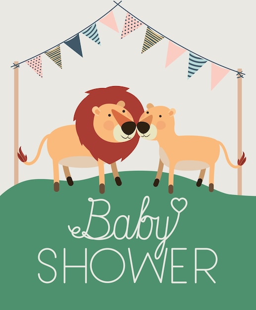 Tarjeta de baby shower con linda pareja de leones