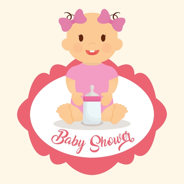 Vector tarjeta de baby shower con lindo icono de niña