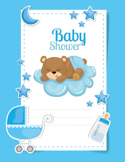 Tarjeta de baby shower con lindo oso y decoración