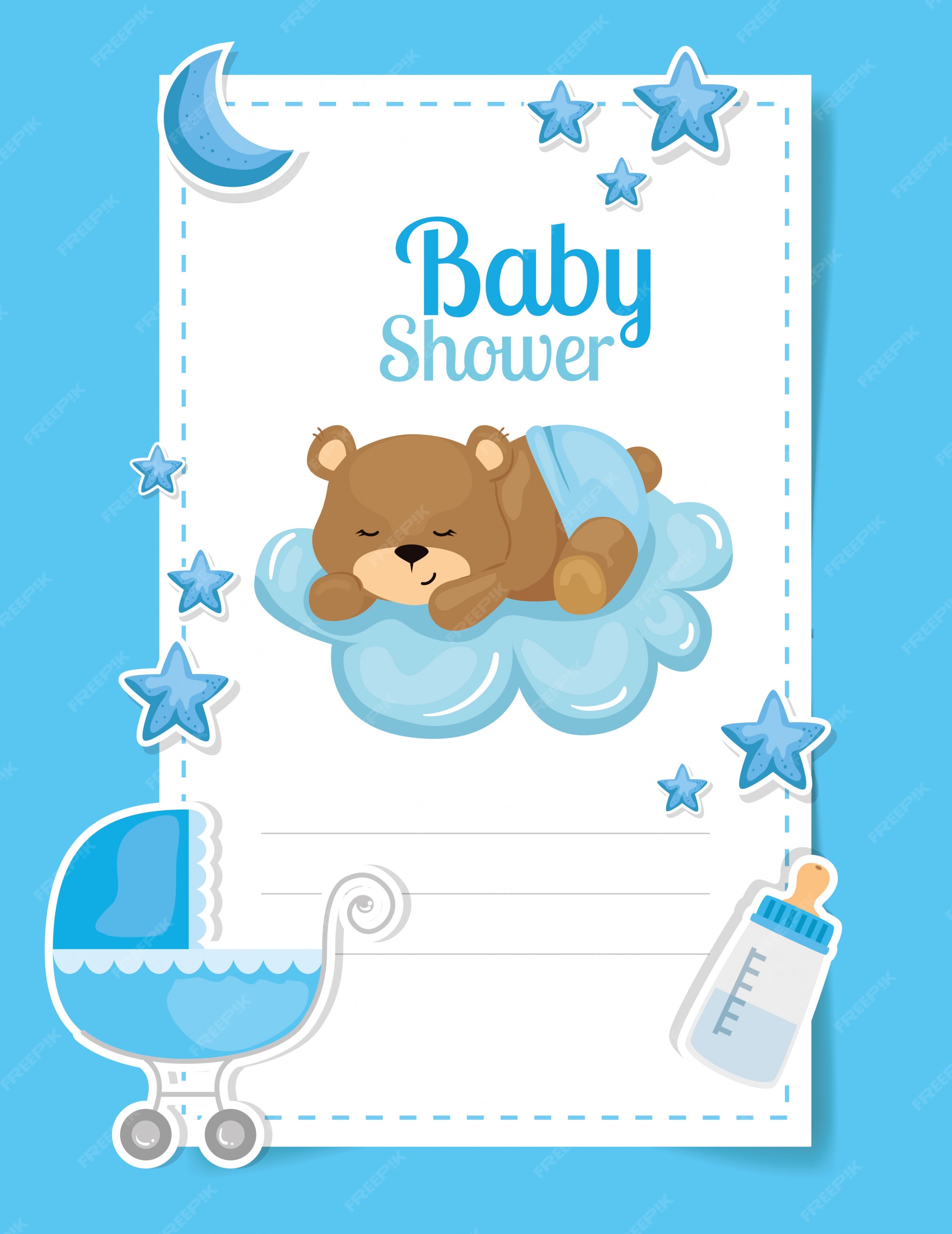 Tarjeta de baby shower con lindo oso y decoración | Vector Premium