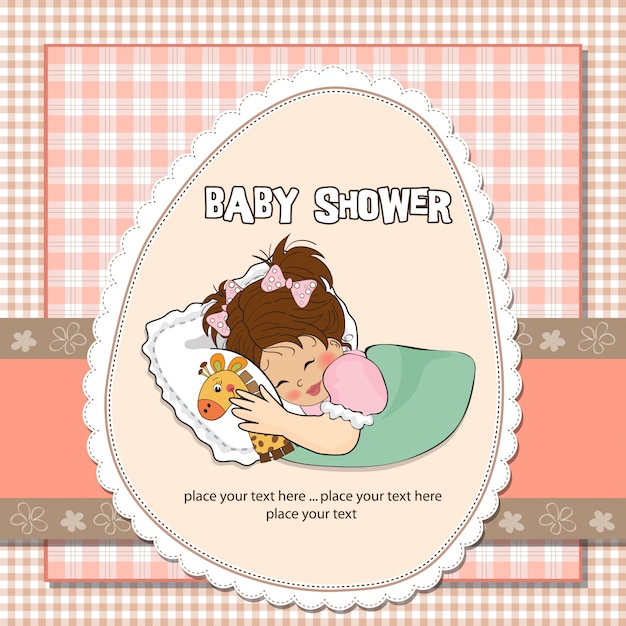 Tarjeta de Baby Shower con niña y su juguete