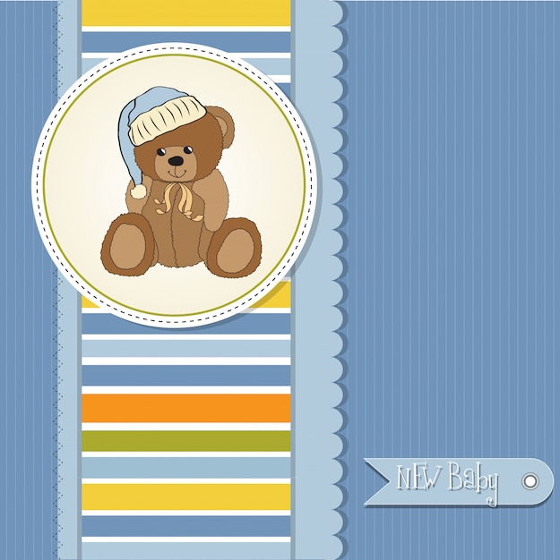 Tarjeta de baby shower con osito de peluche.