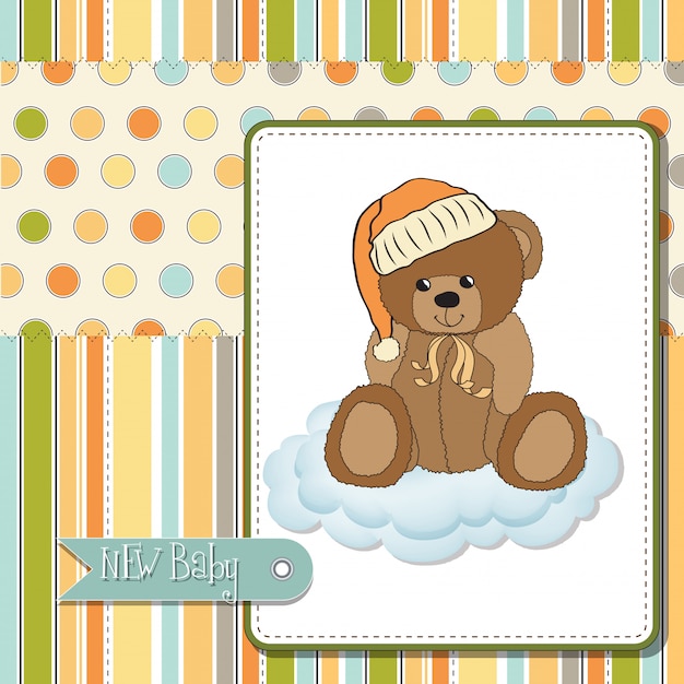 Vector tarjeta de baby shower con osito de peluche.