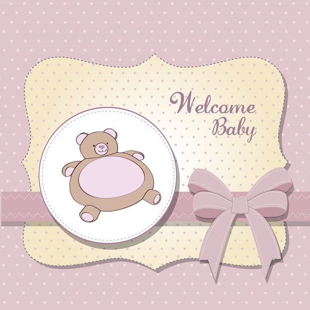 Vector tarjeta de baby shower con osito de peluche.