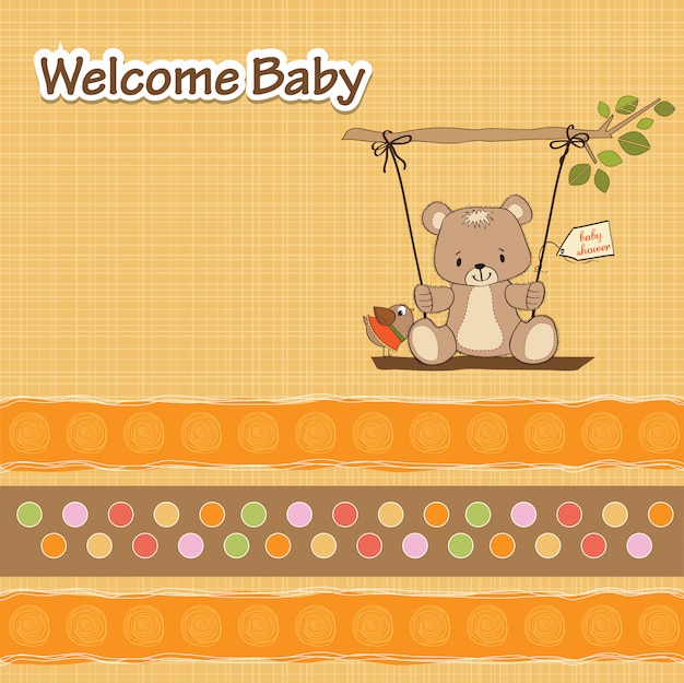 Tarjeta de baby shower con osito de peluche.