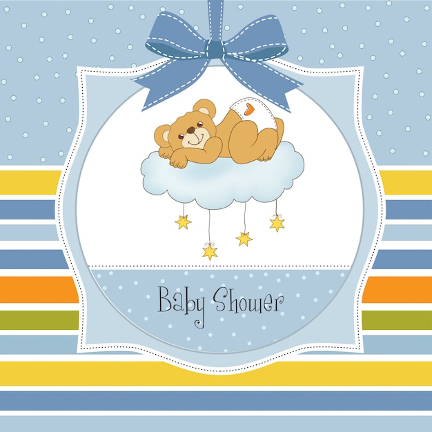 Vector tarjeta de baby shower con oso de peluche soñoliento