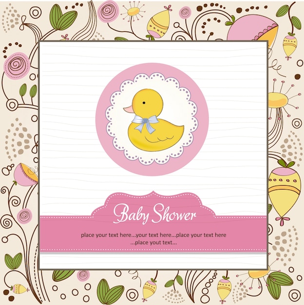 Vector tarjeta de baby shower con pequeño duc