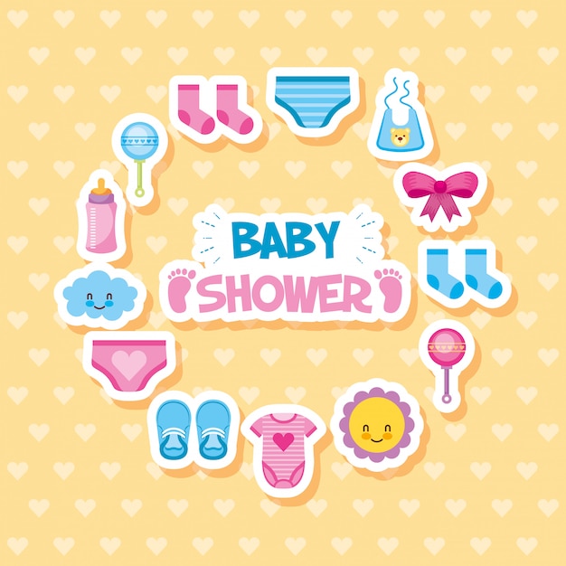 Tarjeta de baby shower con set de iconos