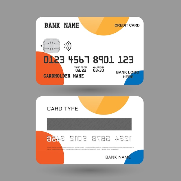 Vector una tarjeta bancaria blanca y naranja con una tarjeta digital.