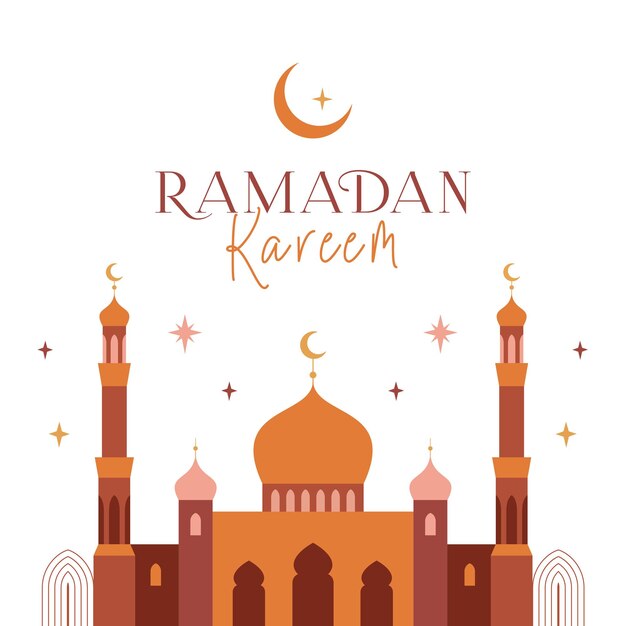 Tarjeta de banner de Ramadán Kareem Diseño minimalista geométrico moderno con arcos de estrellas de media luna de mezquita