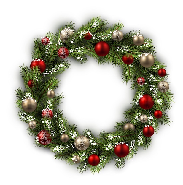 Tarjeta blanca con corona de Navidad Ilustración en papel vectorial