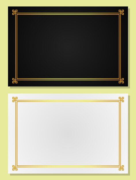 Tarjeta en blanco y negro elegante con marco dorado Diseño de plantilla de folleto