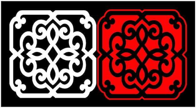 Una tarjeta en blanco y negro con un patrón rojo y blanco.