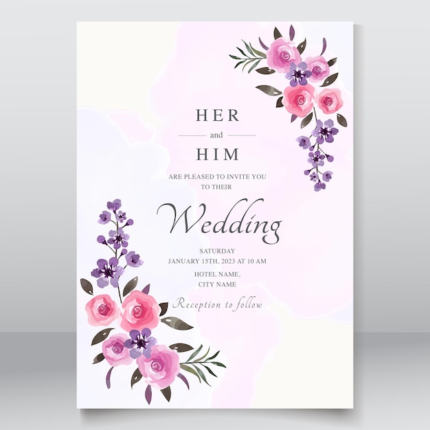 Vector tarjeta de boda con acuarela floral