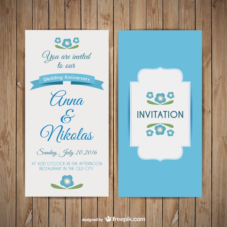 Vector tarjeta de boda azul ornamental