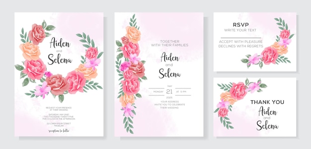 Vector tarjeta de boda elegante con hermosa plantilla floral y hojas