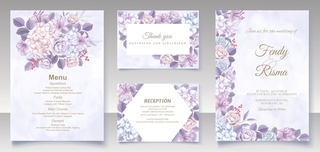 Tarjeta de boda elegante plantilla floral de invierno