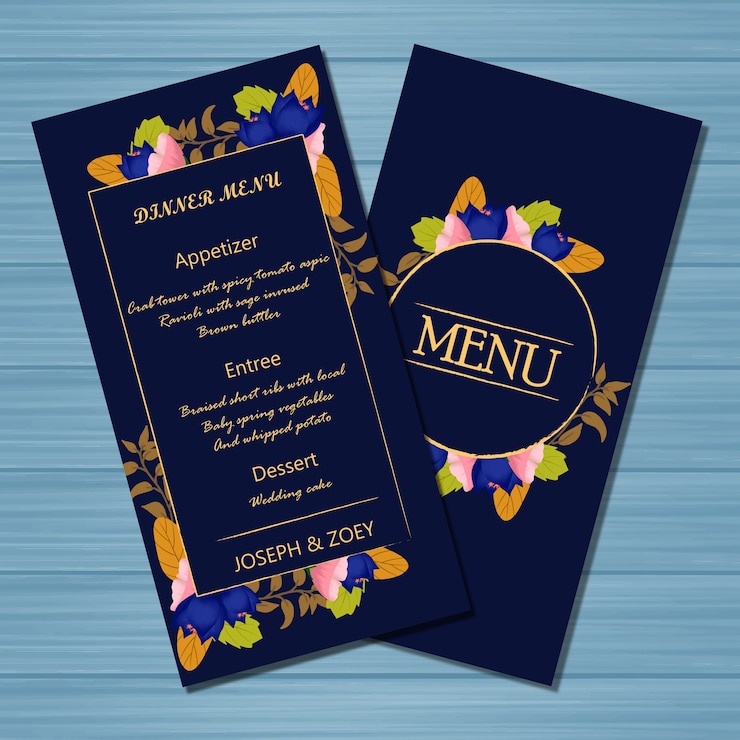 Vector tarjeta de boda floral del menú con las flores y las hojas del otoño