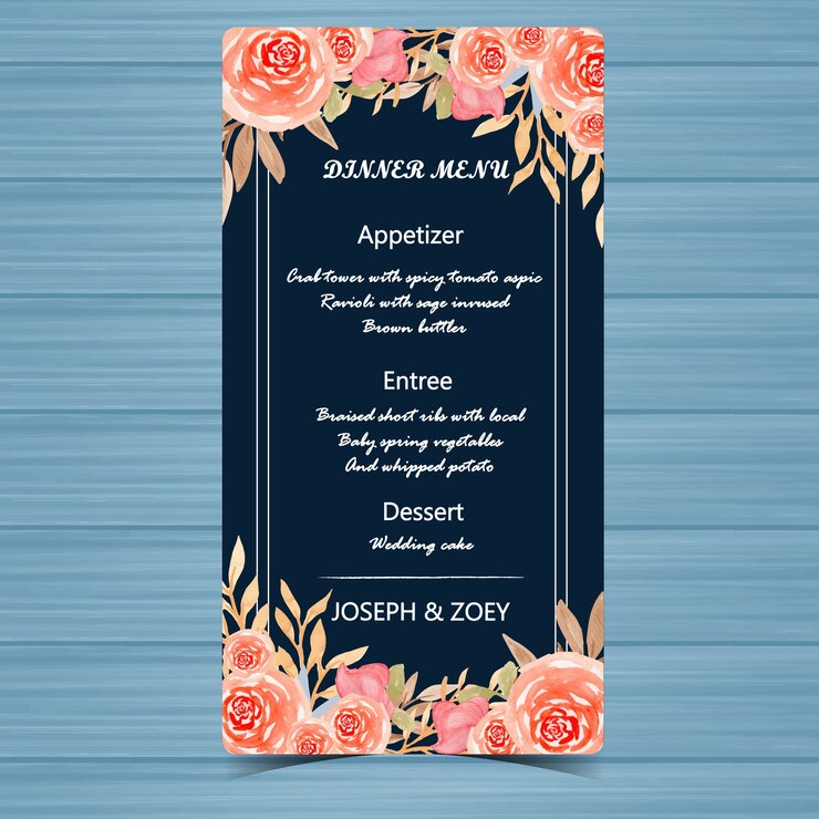Vector tarjeta de boda floral del menú con las flores del otoño