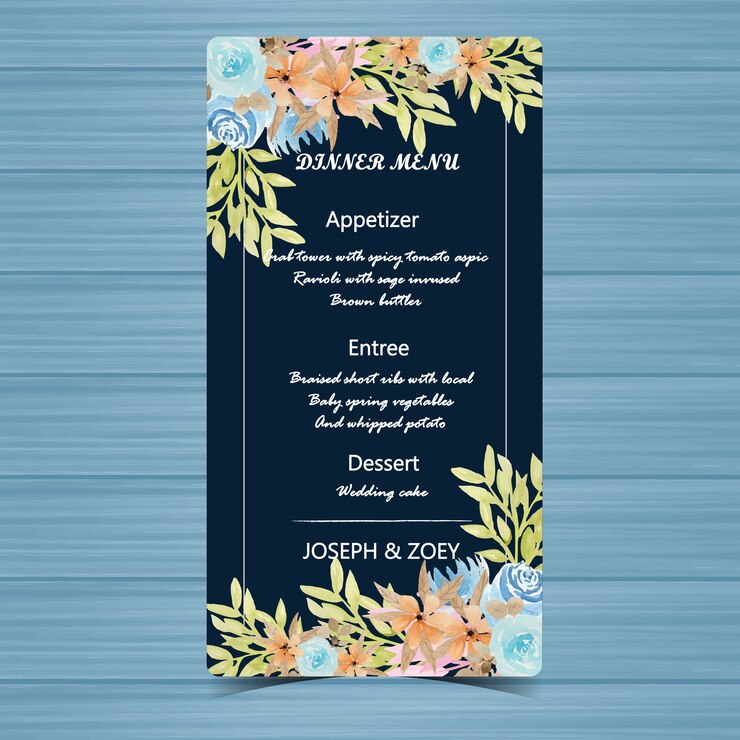 Vector tarjeta de boda floral del menú con el marco hermoso de la flor