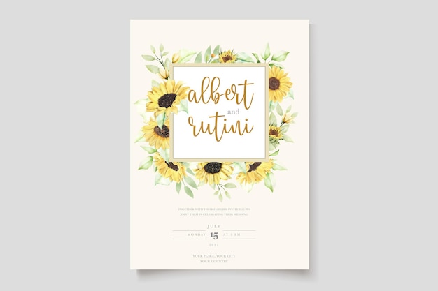 Tarjeta de boda de girasol acuarela dibujada a mano