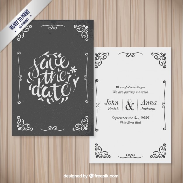 Tarjeta de boda ornamental en estilo retro