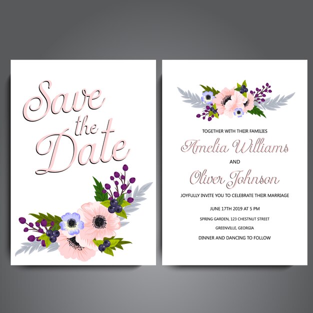 Tarjeta de bodas con diseño floral