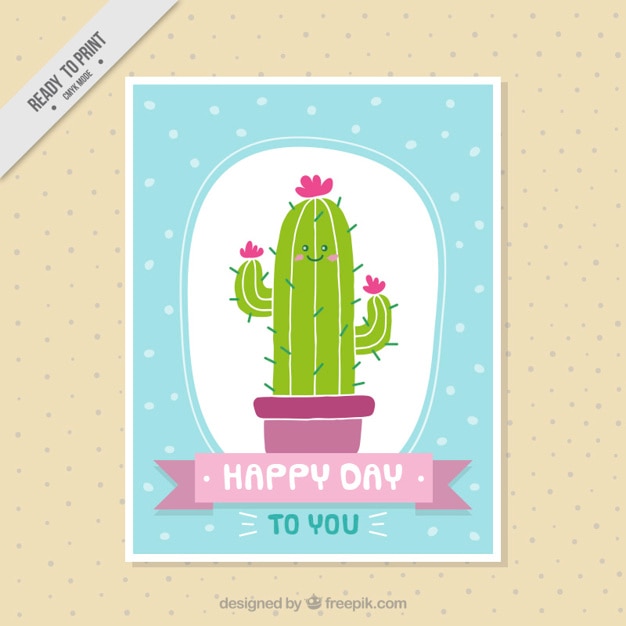 Vector tarjeta de bonito cactus dibujado a mano