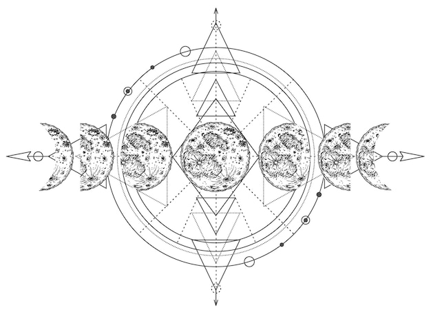 Tarjeta de brujería mágica moderna con fases de la luna Símbolo de la luna pagana Triple luna pagana Wicca diosa de la luna