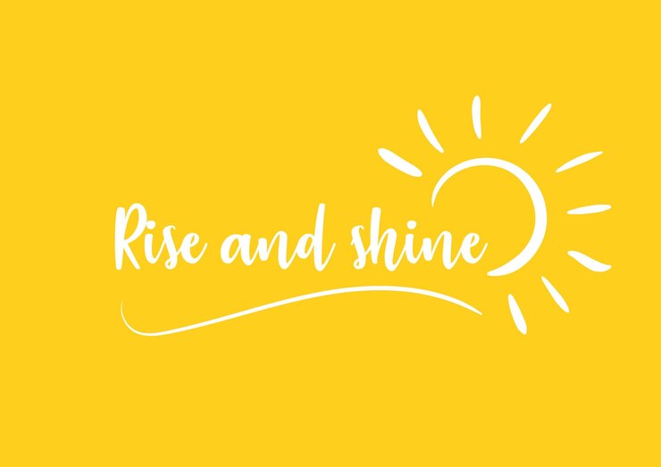 Vector tarjeta de buenos días sobre un fondo amarillo con inscripción caligráfica y sol dibujado a mano