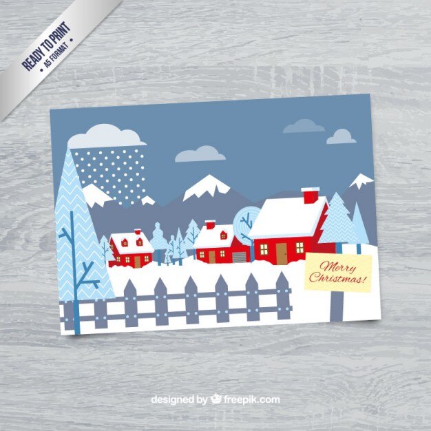 Tarjeta de casas nevadas