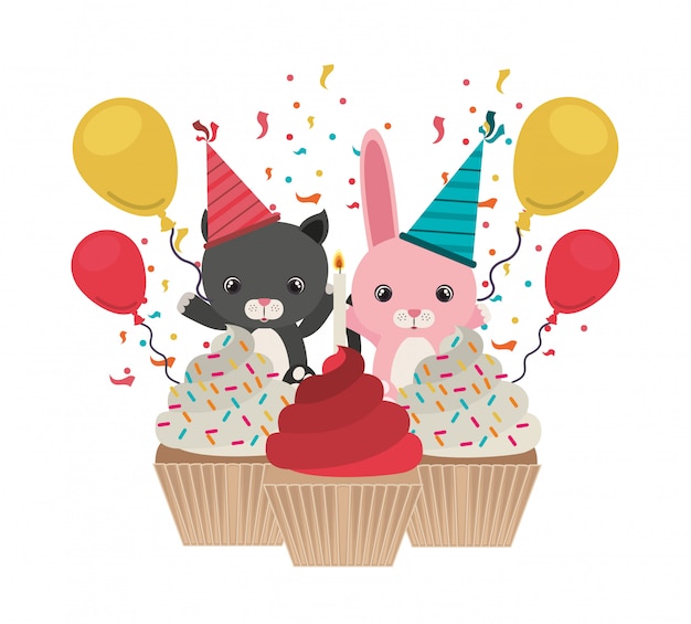 Vector tarjeta de celebración de cumpleaños con animales