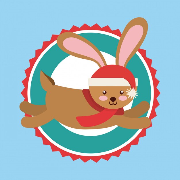 Vector tarjeta de celebración de navidad animal lindo