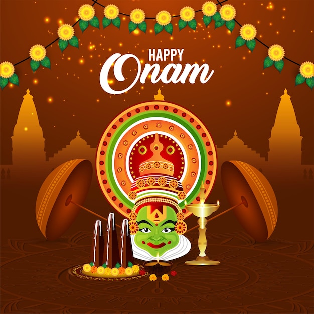 Tarjeta de celebración de onam feliz del festival del sur de la india