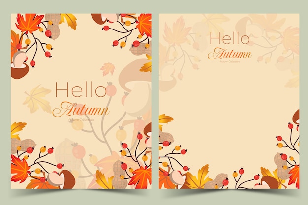 Tarjeta de celebración de otoño anverso y reverso en vector