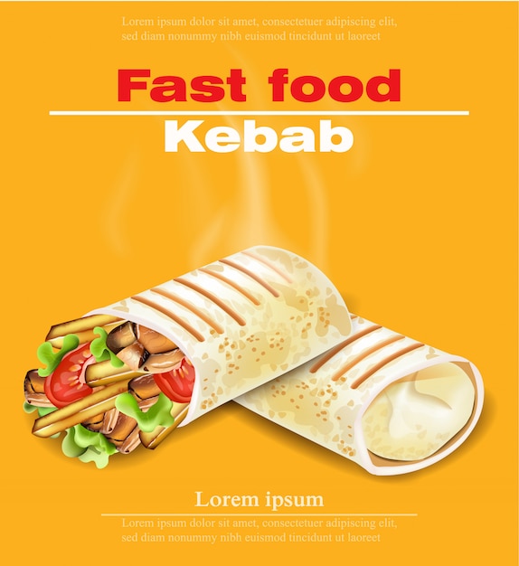 Vector tarjeta de comida rápida shawarma kebab