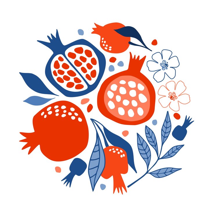 Tarjeta con una composición de granadas Ilustración vectorial digital