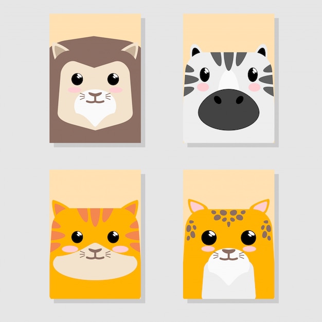 TARJETA DE CONJUNTO DE ICONOS ANIMALES DE BEBÉ LINDO