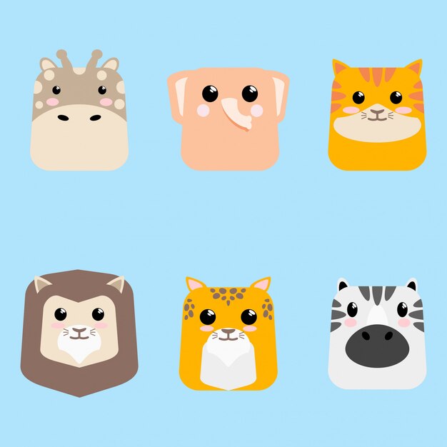 TARJETA DE CONJUNTO DE ICONOS ANIMALES DE BEBÉ LINDO